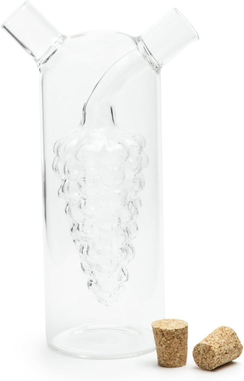 Fox Run Grape Motif Oil and Vinegar Cruet Dispenser Bottle, Clear Borosilicate Glass
