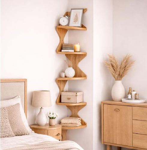 5 5 Zigzag Corner Shelf, Wood Corner Wall Shelf, Tier Floating Corner Shelves for Small Space Storage, Corner Bookcase