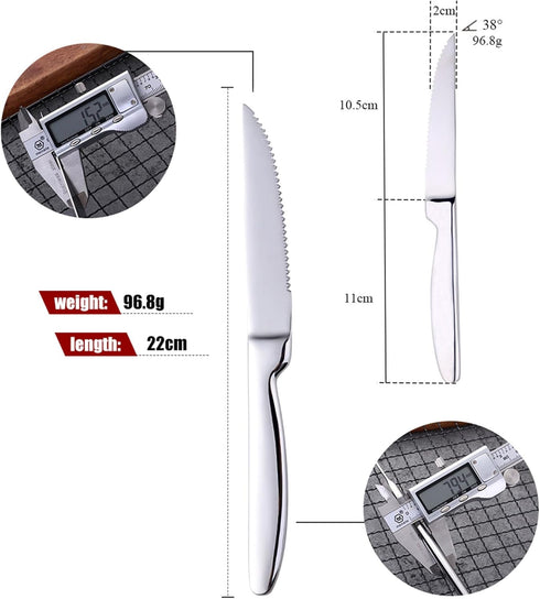 Steak Knife Set, 4-Piece Serrated Steak Cutlery Steak Knife, Silver Stainless Steel Steak Cutlery Knife for Home, Restaurant, Hotel, 22cm by Buyer Star