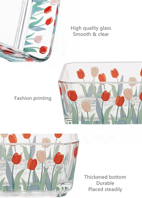 9 OZ Mini Floral Candy Dish Small Tulip Glass Candy Bowl for Dessert,Snack,Fruit,Yogurt,Dipping,Side Dishes,Kitchen Prep,Clear Square Dessert Bowl Serving Bowl by yaocoral