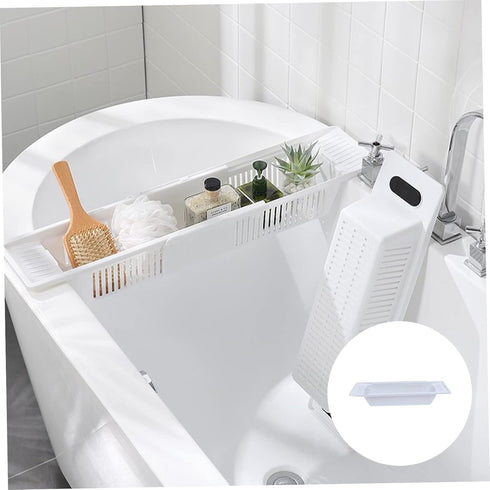 Housoutil Bathtub Shelf, Adjustable Tablet Stand, Tub Toy Holder, Bath Storage Rack, Decorative Bath Tray