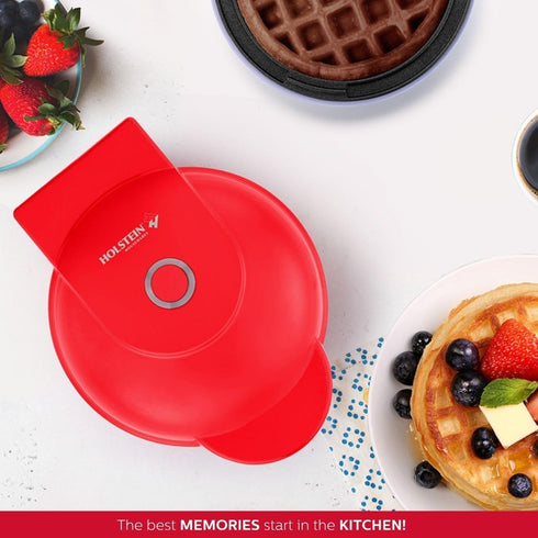 Holstein Housewares Red Personal Non-Stick Waffle Maker - 4-inch Waffles in Minutes