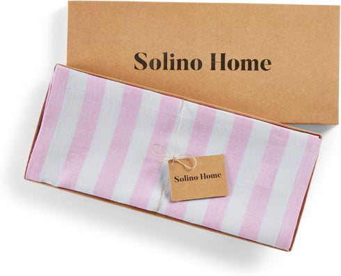 48 Inches 100% 14 48 Inch Summer Solino Home Linen Striped Table Runner - Sorrento Stripe, Pure Linen Pink and White