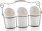 Kitchen Tool Crock Set, 4 Pieces - 3 Ceramic Utensil Holders & 1 Metal Caddy, White & Embossed Design