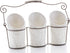 Kitchen Tool Crock Set, 4 Pieces - 3 Ceramic Utensil Holders & 1 Metal Caddy, White & Embossed Design