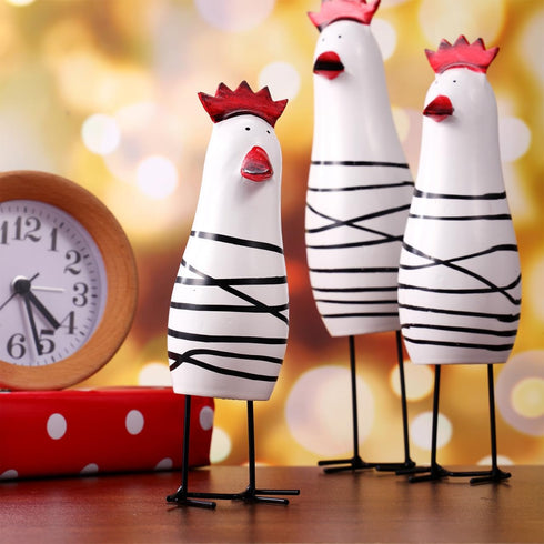 Amosfun 3pcs Wooden Chicken Carving Figurines, 6-8 Inches, Tabletop Ornament for Home Kitchen Decoration