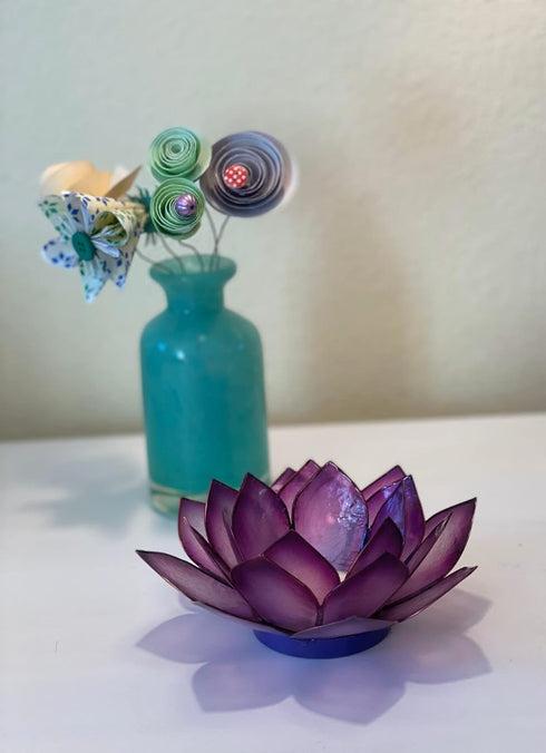 Capiz Shell Lotus Flower Tealight Candle Holder - Handmade Decorative Holder for Meditation, Yoga, and Relaxation