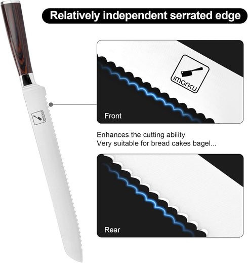 imarku 10-Inch Bread Knife - German High Carbon Stainless Steel Professional Grade Serrated Edge Cake Knife