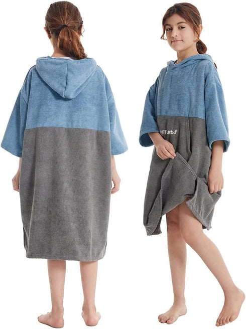 3/4 Hiturbo Kids Changing Towel Hoodie: Absorbent Quick Dry Surf Poncho, Sleeve Microfiber Bath Towels for Beach Pool