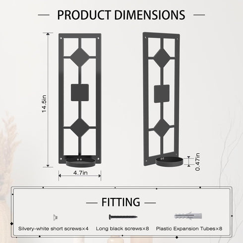 2 OYEFLY DIY Pcs Wall Sconce Candle Holder,Metal Wall Art (Black)