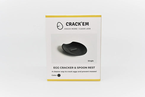 Crack'em Egg Cracker & Spoon Rest (Jet Black) - Perfectly Cracks Eggs & Contains Messes, Easy to Use