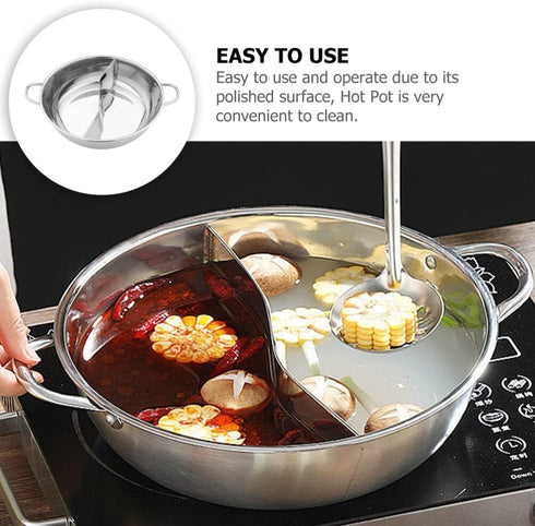PACKOVE Double Flavor Hot Pot, Divided Stainless Steel Soup Pot, Dual Sided Shabu Shabu Pot for Home