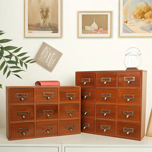 Vintage Apothecary Cabinet, 9 Drawers Wooden Organizer for Desktop, Small Chinese Medicine Cabinet