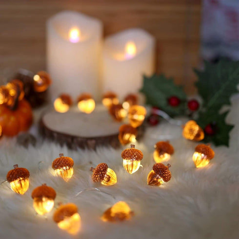 30 10 Thanksgiving Acorn Lights Fall Garland Decorative Fairy String Light Cute Novelty Lights LEDs ft USB or Battery