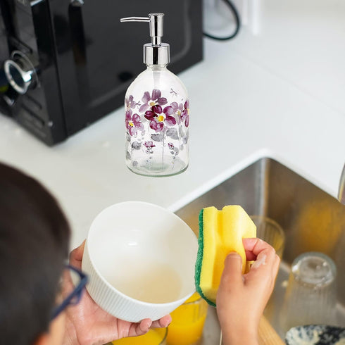 17oz Glass Soap Dispenser Bottle with Plastic Pump - Flower Design
