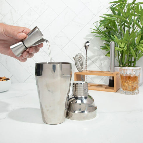 Set 4-Piece Set Premium Cocktail Shaker with Bamboo Stand, Bar Tools Kit, Stainless Steel Bartender with Shaker