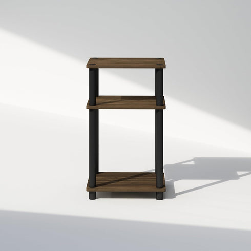 3-Tier 1-Pack, Furinno Just Turn-N-Tube Open Storage Nightstand, Plastic Poles, Columbia Walnut/Black