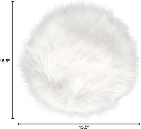 IVON 15.5'' White Round Faux Fur Rug, Fluffy Soft Cushion for Chair, Background for Nail Desk Photos (1pcs White)