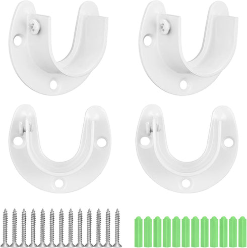 Canomo 4 Packs Heavy Duty Stainless Steel Closet Rod End Supports, U-Shaped Flange Rod Holder with Screws, White