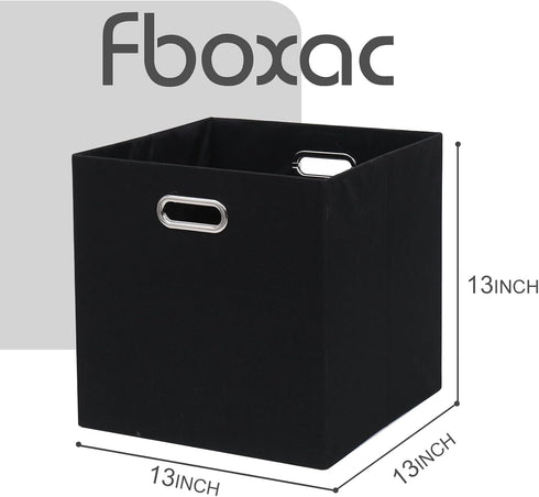 Collapsible Organization Basket, Fabric Foldable Box with Handles, 13x13 Cube Storage Bins Set of 4 for Shelves Bedroom