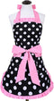 Violet Mist Vintage Apron for Women, Pink Polka Dot Retro Stylish with Pockets, Adjustable Neck Strap