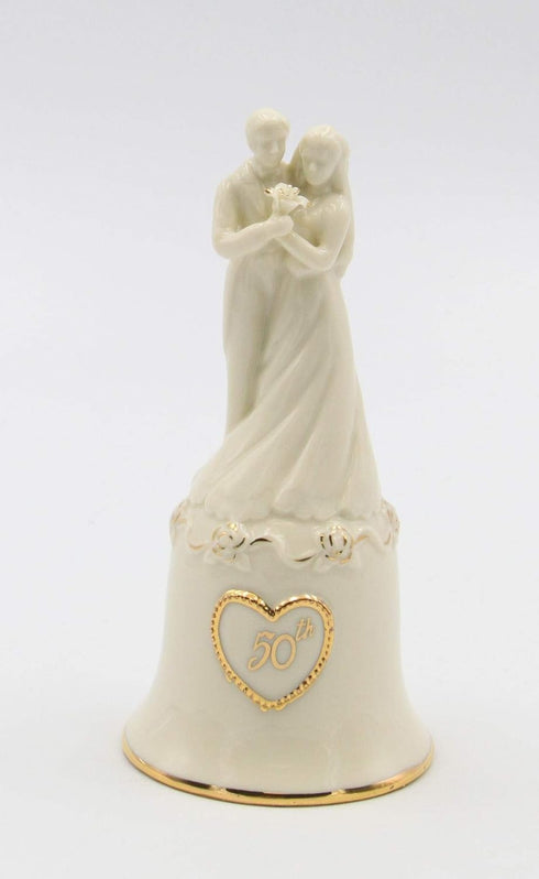 Fine Porcelain 50th Anniversary Decorative Bell Figurine Wedding Couple, 5-5/8" H