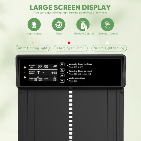 Bainianhhg 4 Anti-Pinch Automatic Chicken Coop Door Solar Powered with Timer & Light Sensor Modes Aluminum Waterproof