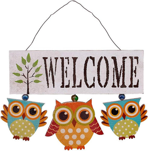 Owl Welcome Sign Hanging Door Decoration - Wood Wall Hanging Sign for Home Porch Fall Halloween Decor