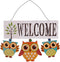 Owl Welcome Sign Hanging Door Decoration - Wood Wall Hanging Sign for Home Porch Fall Halloween Decor