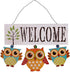 Owl Welcome Sign Hanging Door Decoration - Wood Wall Hanging Sign for Home Porch Fall Halloween Decor