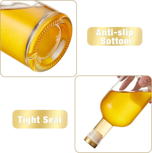 Set 6 6 oz, Mfacoy of Clear Glass Bottles, Reusable, T-Top Cap, Perfect for Wine, Oil, Vinegar, Kombucha, Beer, Water