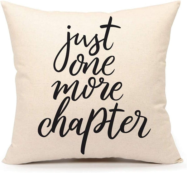Just One More Chapter Throw Pillow Case - Cushion Cover for Book Lovers, Linen, 18 x 18 Inch