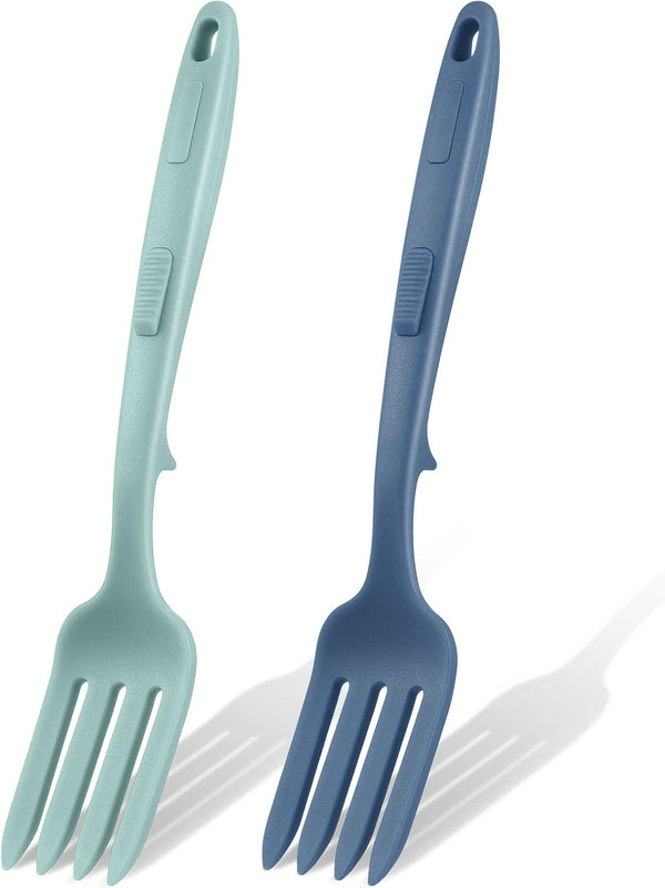 2 Pcs Silicone Flexible Fork, 11.6 Inch Heat Resistant Cooking Fork for Mixing Ingredients, Baking, Blue Series