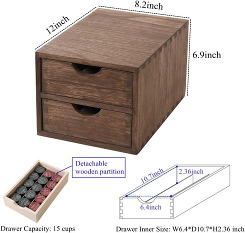 Drawer Organizer Coffee Pod Holder, Kitchen Cutlery Storage Accessories, K-Cup Drawers with Detachable Wooden Partition