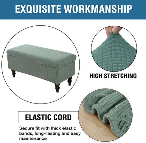 Lussenwert Ottoman Cover Rectangle, Stretch Jacquard Storage Bench Cover Removable Folding With Elastic Bands Ties
