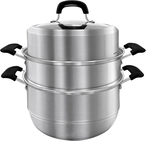 MANO Steamer Pot for Cooking, 11.8 Inch 2-Tier Stainless Steel Steaming Pot with Lid for Vegetables, Dumplings