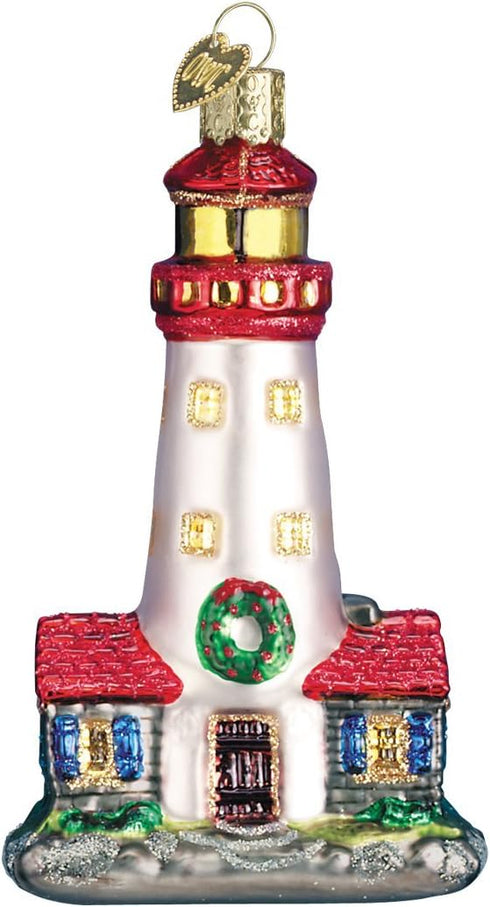Old World Christmas Collection Glass Blown Lighthouse Ornament for Christmas Tree