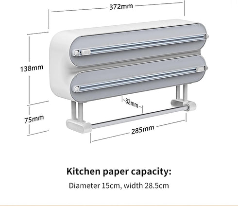 3 1 1 in Aluminum Foil and Plastic Wrap Organize Dispenser with Cutter, Magnetic Paper Towel Holder for Fridge