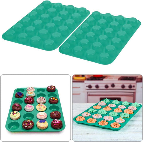 Silicone Muffin Pan, 24 Mini Cupcake Pan for Cream Cheese Fat Bombs, Non Stick, 2 Pack