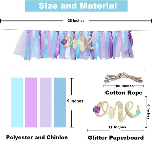 WODCM 1st 1st Mermaid HighChair Banner Birthday High Chair Banner Girl Mermaid High Chair Skirt Under The Sea Birthday