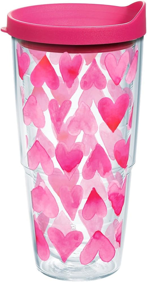 Tervis Valentine's Day Pink Hearts All Over - Made in USA Double Walled Insulated Tumbler Travel Cup, 24oz, Clear