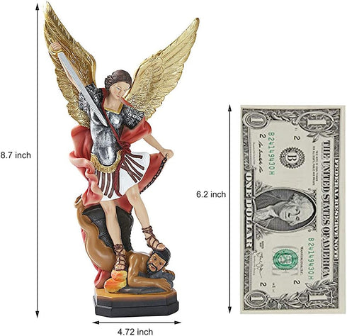 QIANLING 8.7 inch St Michael Statue, Archangel Michael Collectible Sculpture Defeating Lucifer