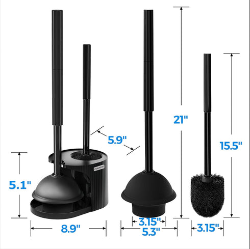 2Pack 2 1 Set, Set,Bathroom FORASTO in Toilet Brush and Plunger Extended Handle Plunger,Toilet Bowl Brush Plunger