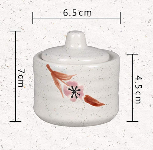 Ceramic Mini Sugar Bowl Seasoning Pot Salt Pepper Storage Jar with Lid Spoon,70ml by 123Arts