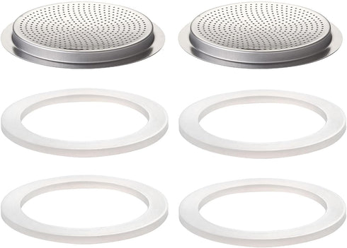 2 Cup Stovetop Espresso Coffee Maker Replacement Parts, 2 Pcs Filter & 4 Pcs Silicone Gasket Seals