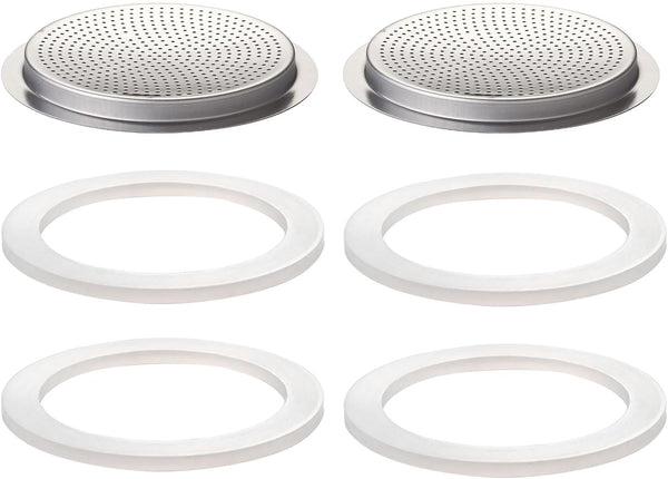 2 Cup Stovetop Espresso Coffee Maker Replacement Parts, 2 Pcs Filter & 4 Pcs Silicone Gasket Seals