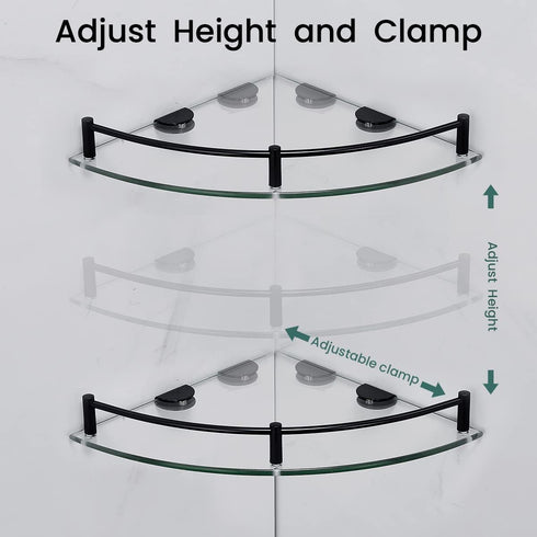 2 Pack Glass Shelf Bathroom Floating Shower Corner Shelves Shampoo Holder with Rail Wall Esquinero para Bao for Inside
