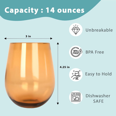 Lily's Home Unbreakable Acrylic Stemless Wine Glasses & Water Tumblers, Shatterproof Plastic, Reusable, Mixed Colors,
