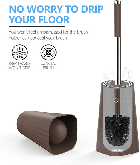 SetSail 3 Packs,Brown Toilet Brush, Compact Size Toilet Bowl Brush and Holder Toilet Brushes for Bathroom