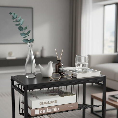 2 1 Dulcii Small Side Table for Small Spaces - Slim End Table with Magazine Holder - in Design Narrow End Table Living